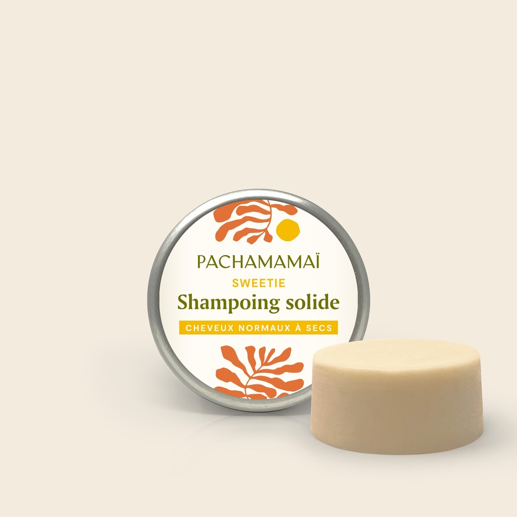 Shampoing solide cheveux normaux à secs Pachamamai -Sweetie boite metal